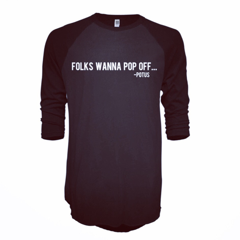 “Folks Wanna Pop Off” unisex fitted baseball shirt from Haute Greeks Couture